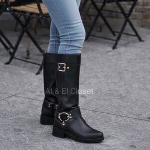 Michael Kors Crosby Moto Boots Black Leather Biker Women’s Boots Size 10M NWB